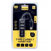 USB 3.1 Type-C to 4-Port USB 2.0 Hub Adapter (P-3101) - Black