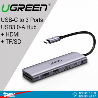 UGREEN USB-C to 3 Ports USB3.0-A Hub + HDMI + TF/SD (Space Gray) - 70410