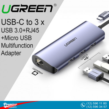 UGREEN USB-C to 3 x USB 3.0+RJ45 10/10/1000 +Micro USB Multifunction Adapter